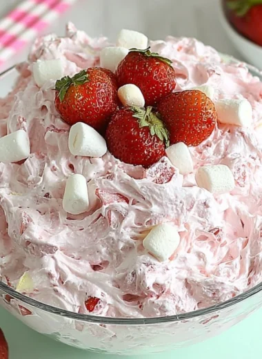 Delicious Strawberry Fluff Salad made with fresh strawberries and whipped cream