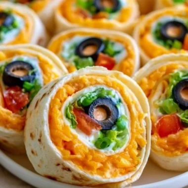 Taco Cream Cheese Pinwheels wrapped and sliced on a platter, perfect for appetizers