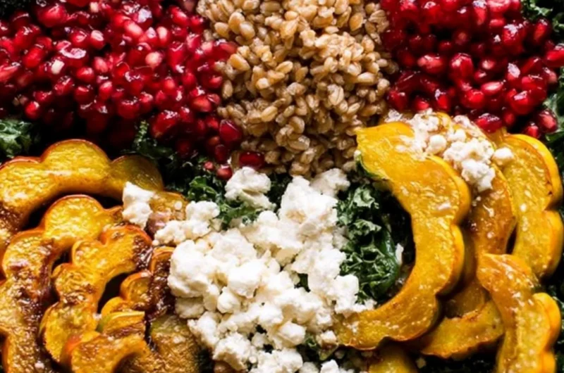 Delicious Autumn Harvest Salad with fresh pomegranates and seasonal ingredients