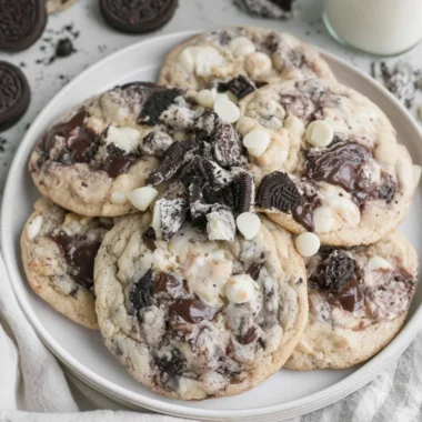Delicious homemade Cookies and Cream Cookies with chocolate cookie base and cream filling.