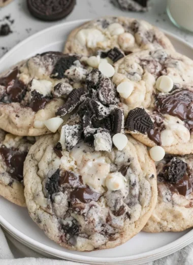 Delicious homemade Cookies and Cream Cookies with chocolate cookie base and cream filling.