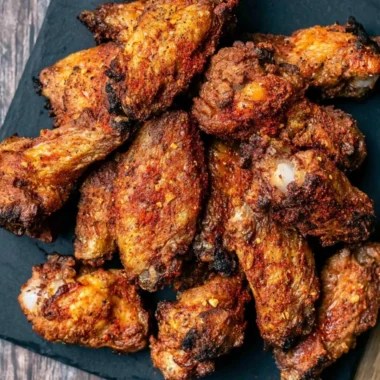 Delicious crispy pellet smoker wings ready to serve, showcasing a golden brown texture.