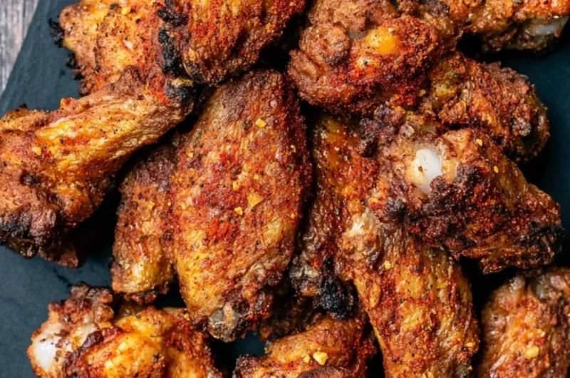 Delicious crispy pellet smoker wings ready to serve, showcasing a golden brown texture.