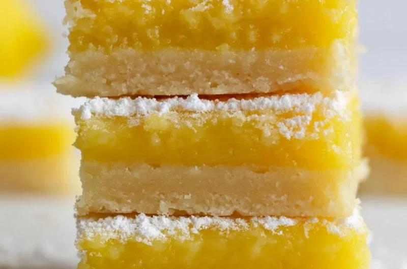 Delicious homemade cozy easy lemon bars on a plate with lemon slices