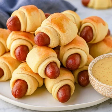 Cozy pigs in a blanket served on a platter for a delicious snack.