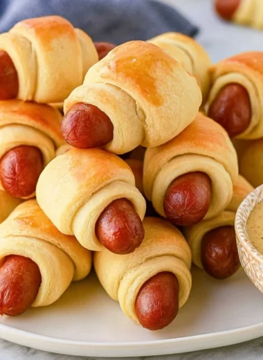 Cozy pigs in a blanket served on a platter for a delicious snack.