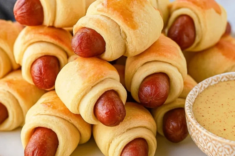 Cozy pigs in a blanket served on a platter for a delicious snack.