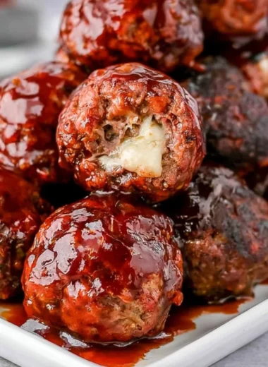 Cozy smoked stuffed meatballs filled with mozzarella cheese on a serving platter