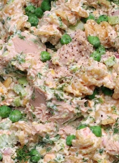 Cozy tuna pasta salad served in a bowl with fresh ingredients