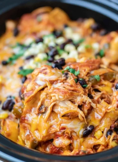 Delicious Crockpot Chicken Enchiladas served with toppings
