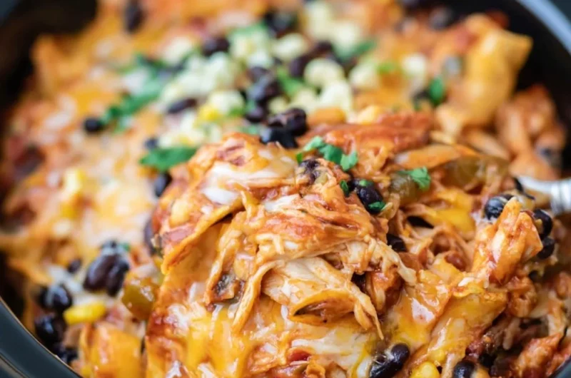 Delicious Crockpot Chicken Enchiladas served with toppings