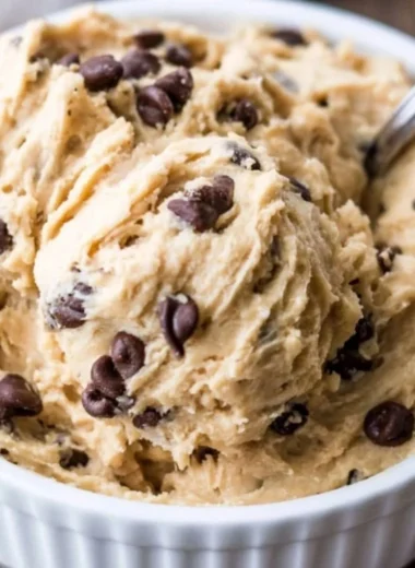 Bowl of edible chocolate chip cookie dough ready to enjoy safely