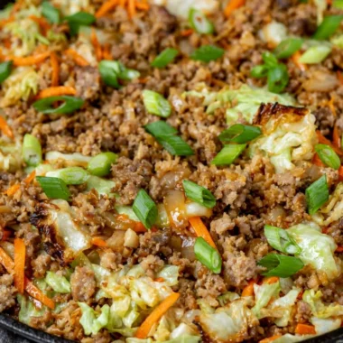 Bowl of Egg Roll in a Bowl dish with fresh vegetables and protein