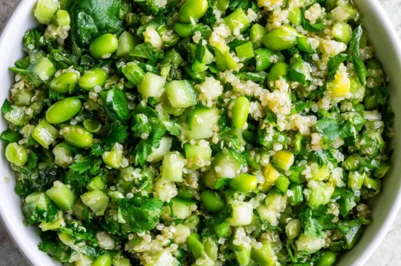 High-protein Asian salad with fresh vegetables and healthy toppings