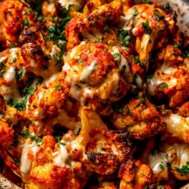 Moroccan cauliflower drizzled with tahini-honey sauce.