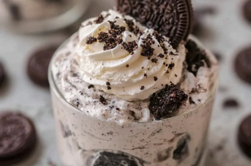 Delicious no bake Oreo cheesecake cups served in glass jars