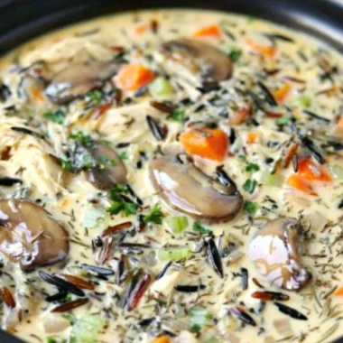 Delicious bowl of slow cooker creamy chicken wild rice soup