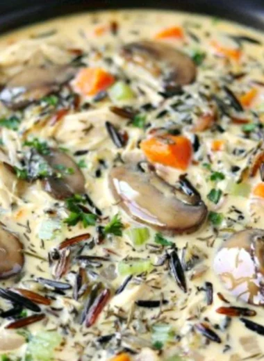 Delicious bowl of slow cooker creamy chicken wild rice soup