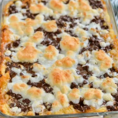 Delicious S'mores Magic Bars with graham crackers, chocolate, and marshmallows