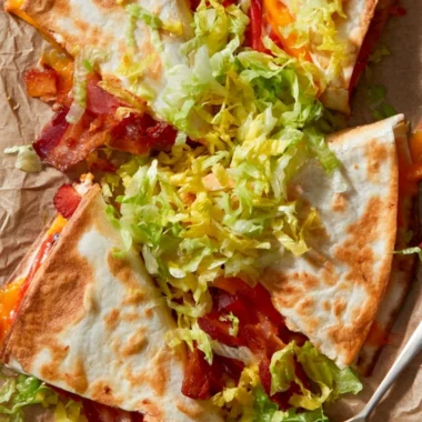 Delicious BLT Quesadillas filled with bacon, lettuce, and tomatoes