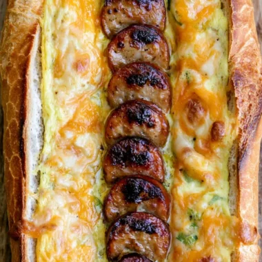 Cozy quiche baguette with fresh ingredients and melted cheese