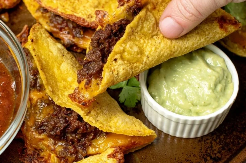 Delicious crispy beef tacos served with fresh toppings
