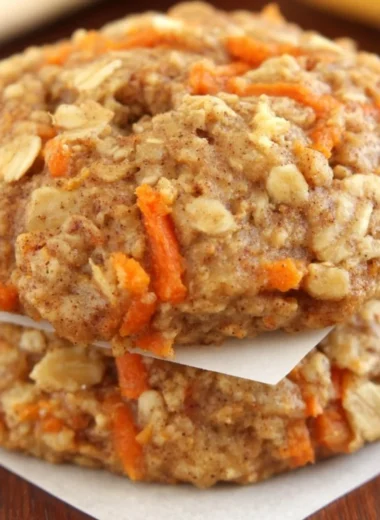 Healthy carrot cake oatmeal cookies on a rustic wooden table