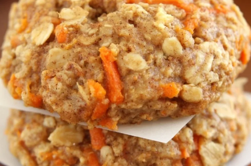 Healthy carrot cake oatmeal cookies on a rustic wooden table