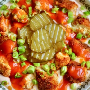 A delicious bowl of Nashville hot chicken dip garnished with green onions and served with tortilla chips.