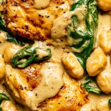One Pan Chicken Gnocchi served in a skillet with fresh herbs and vegetables