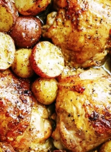 One Pan Maple Mustard Chicken served with roasted potatoes